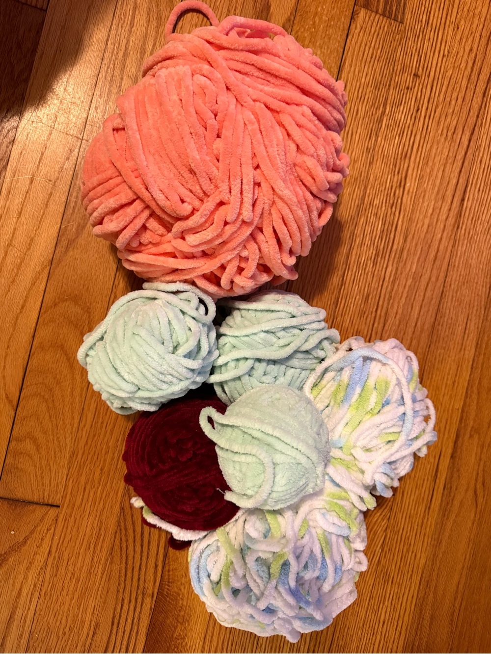 Plush Chenille Yarn Bundle in Coral, Mint, Burgundy, and Multi